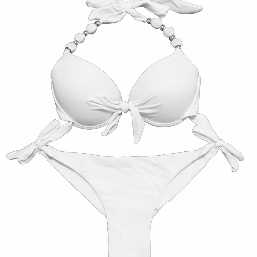 EONAR Push Up Bikini Women Bandage Swimsuits Brazilian Cut Bottom Bikini Set Bathing Suits maillot de bain femme Swimwear WHITE