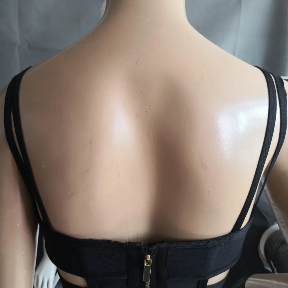 Celebrity Black Red White Sleeveless Button Short Bandage Top Bodycon Sexy Top Wear