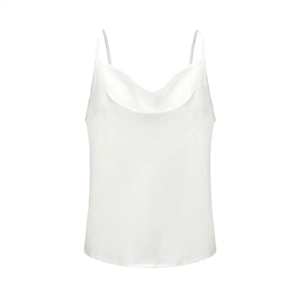 White Basic Women Silk-Like Satin Tops Vest Summer Sexy Camis Tank For Ladies Strappy Camisole Top Shirts Grunge Femme Clothes WHITE