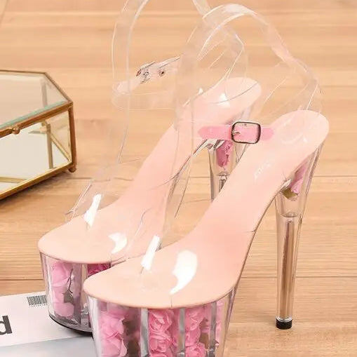 Shuzumiao Wedding Shoes Bride 2024 High Heels 17 High Heels 7cm Platfrom Women Platform Sandals Transparent Crystal Female Shoes Pink