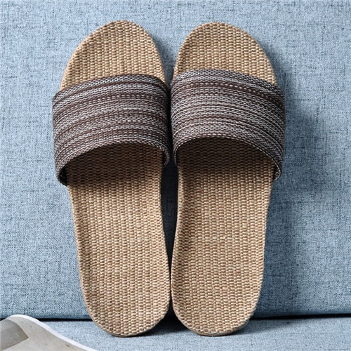 Suihyung Summer Flax Slippers Women Men Casual Linen Slides Multi-Style Non-Slip EVA Home Flip Flops Indoor Shoes Female Sandals As Show 19
