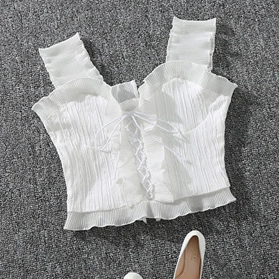 New Korean Fashion Sexy Slim Summer Tops White Black Casual Tank Top Women Bandage Sleeveless Crop Top Zipper Woman Clothes white