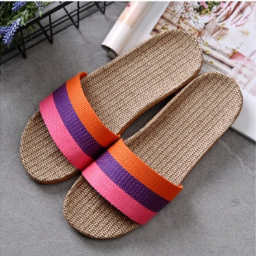 Suihyung Summer Flax Slippers Women Men Casual Linen Slides Multi-Style Non-Slip EVA Home Flip Flops Indoor Shoes Female Sandals As Show 6