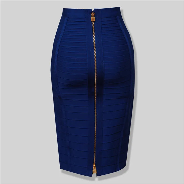 Black Red Blue Orange Zipper Bodycon Rayon Bandage Skirt Day Party Pencil Skirt