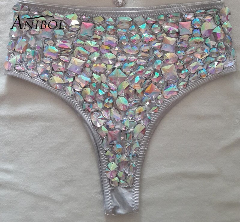 Sexy Push Up Bikini Luxury Rhinestone Diamond Swimsuit Hand Sewing Crystal Women's Swimwear Summer Beach Wear Biquini Silver bottom