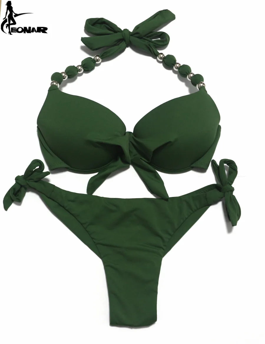EONAR Push Up Bikini Women Bandage Swimsuits Brazilian Cut Bottom Bikini Set Bathing Suits maillot de bain femme Swimwear army green