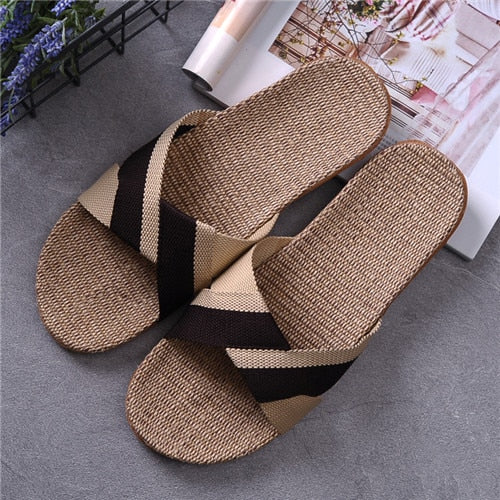 Suihyung Summer Flax Slippers Women Men Casual Linen Slides Multi-Style Non-Slip EVA Home Flip Flops Indoor Shoes Female Sandals As Show 25