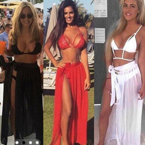 Summer Sexy Bikini Cover Up Swimwear Sheer Beach Maxi Wrap Bandage Split Skirt Sarong Pareo Casual Cover-up Beachwear