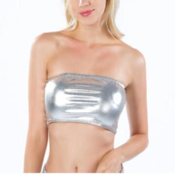 Sexy Gold Strapless Dressy Crop Top Women Shiny Stretch Party Clubwear Sequin Tube Top Bandeau Tank Top Dance Costumes