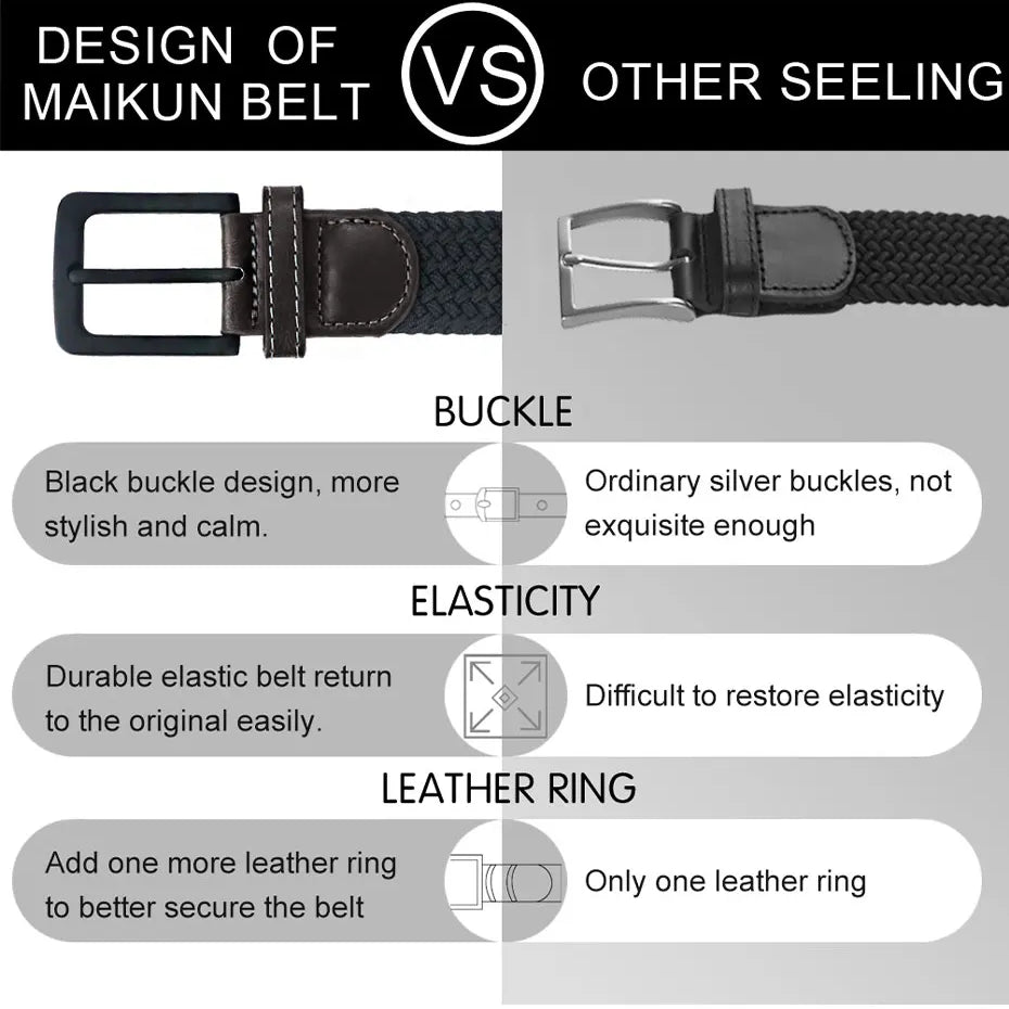 MaiKun Canvas Belts for Men Fashion Metal Pin Buckle Military Tactical Strap Male Elastic Belt for Pants Jeans