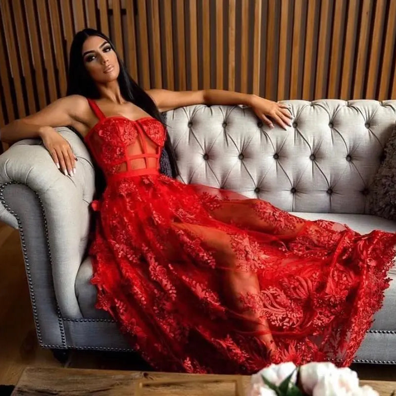 Red Slip Hollow Out Long Rayon Bandage Dress Evening Party Dress