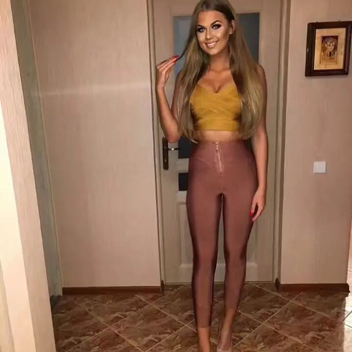 Hot Sale Women Winter Fashion Sexy Back Zipper Black White Bandage Pants 2020 Designer Bodycon Elastic Ladies Pencil Trousers