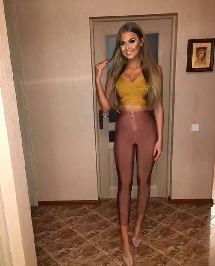 Hot Sale Women Winter Fashion Sexy Back Zipper Black White Bandage Pants 2020 Designer Bodycon Elastic Ladies Pencil Trousers