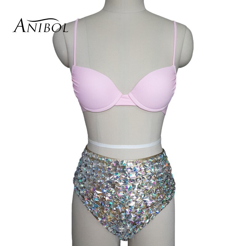 Sexy Push Up Bikini Luxury Rhinestone Diamond Swimsuit Hand Sewing Crystal Women's Swimwear Summer Beach Wear Biquini Gold without chain