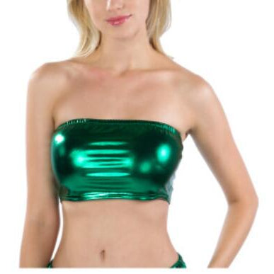 Sexy Gold Strapless Dressy Crop Top Women Shiny Stretch Party Clubwear Sequin Tube Top Bandeau Tank Top Dance Costumes Green