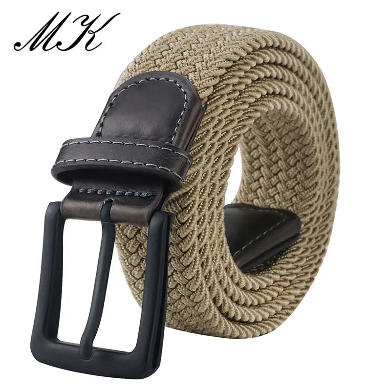MaiKun Canvas Belts for Men Fashion Metal Pin Buckle Military Tactical Strap Male Elastic Belt for Pants Jeans khaki