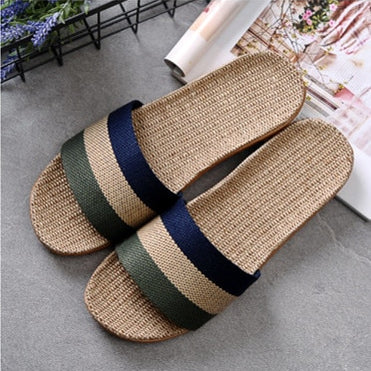 Suihyung Summer Flax Slippers Women Men Casual Linen Slides Multi-Style Non-Slip EVA Home Flip Flops Indoor Shoes Female Sandals As Show 17