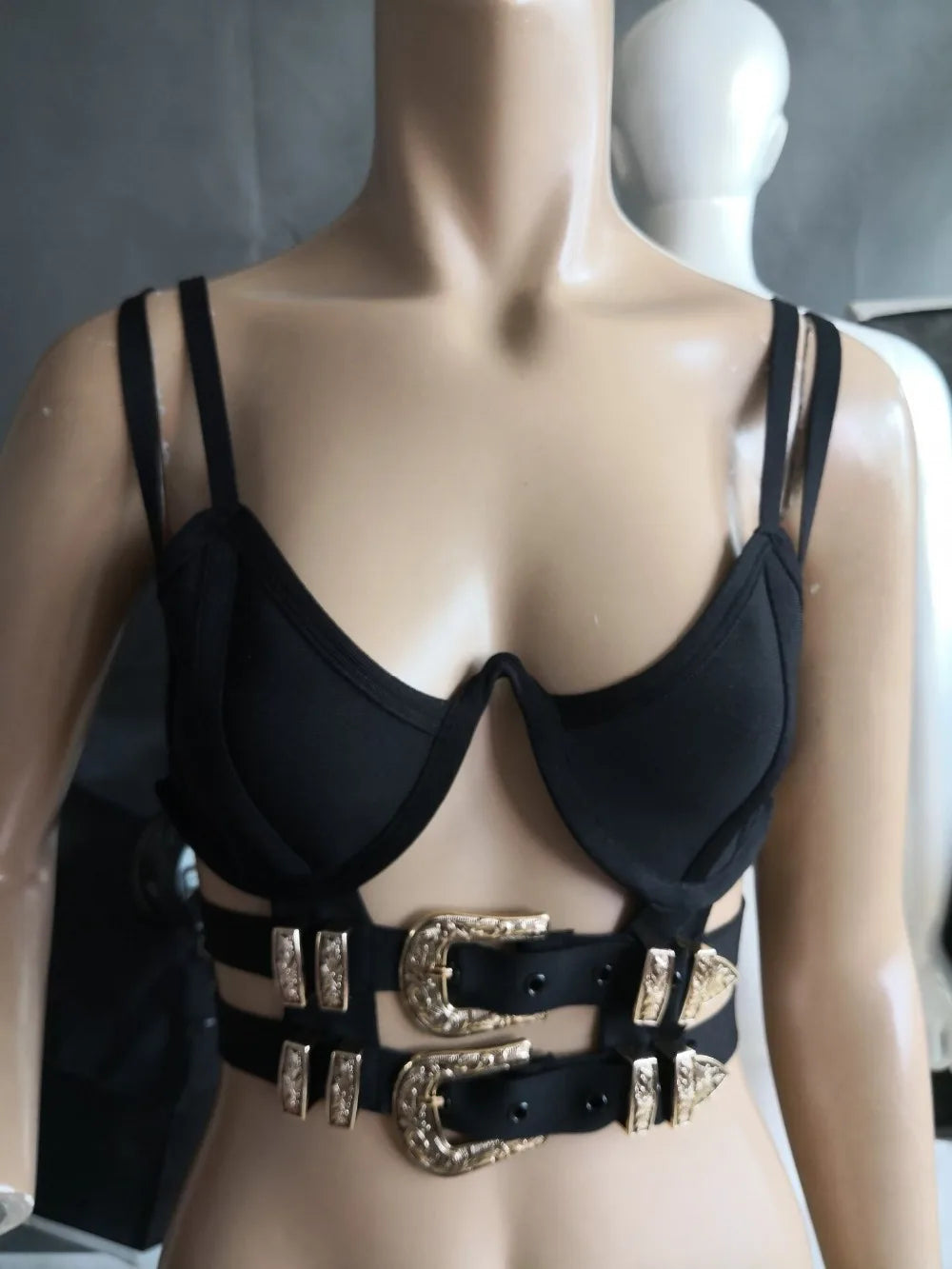 Celebrity Black Red White Sleeveless Button Short Bandage Top Bodycon Sexy Top Wear