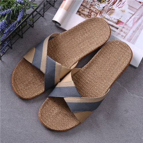 Suihyung Summer Flax Slippers Women Men Casual Linen Slides Multi-Style Non-Slip EVA Home Flip Flops Indoor Shoes Female Sandals As Show 24