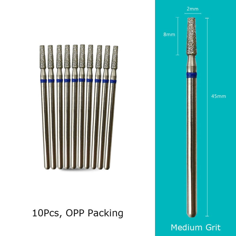 HYTOOS 10pcs/Set Nail Drill Bits Diamond Cutters for Manicure Cuticle Burr Milling Cutter for Pedicure Nails Accessories Tools BM0208D-M(D)