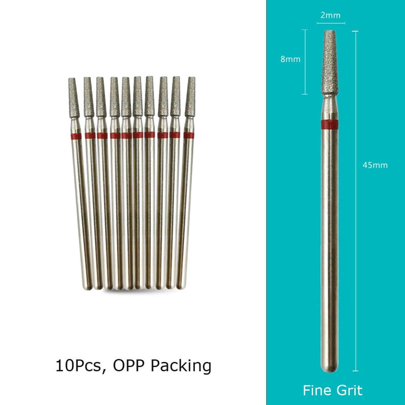 HYTOOS 10pcs/Set Nail Drill Bits Diamond Cutters for Manicure Cuticle Burr Milling Cutter for Pedicure Nails Accessories Tools BM0208D-F(D)