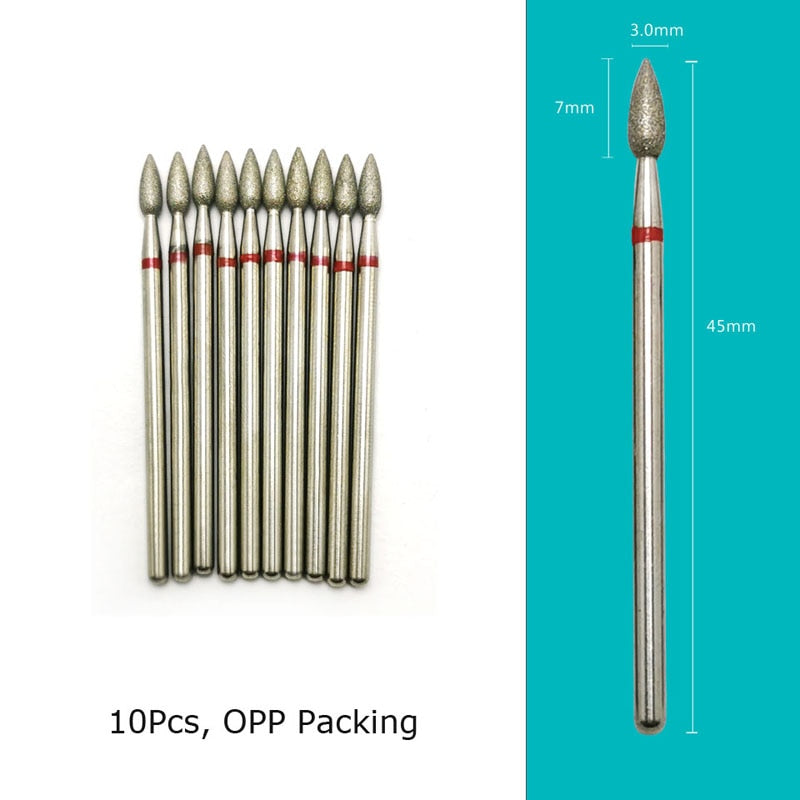 HYTOOS 10pcs/Set Nail Drill Bits Diamond Cutters for Manicure Cuticle Burr Milling Cutter for Pedicure Nails Accessories Tools GD0307D-F(D)