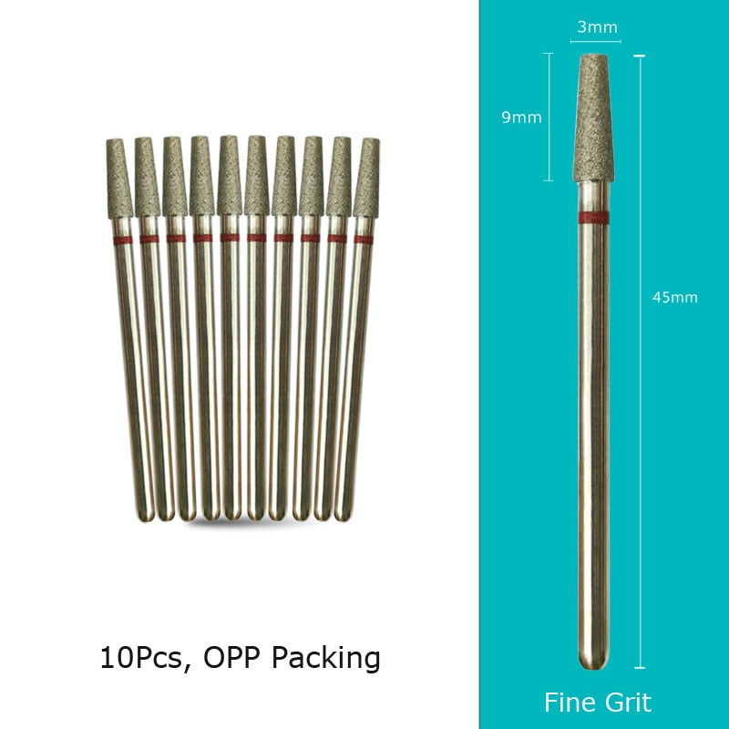 HYTOOS 10pcs/Set Nail Drill Bits Diamond Cutters for Manicure Cuticle Burr Milling Cutter for Pedicure Nails Accessories Tools BM0309D-F(D)
