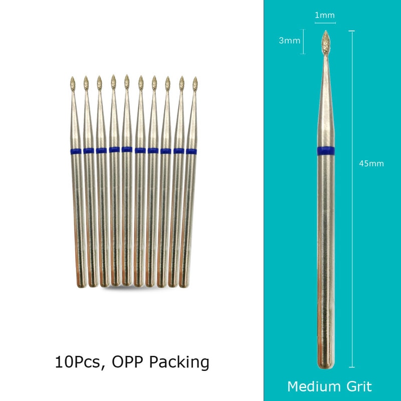 HYTOOS 10pcs/Set Nail Drill Bits Diamond Cutters for Manicure Cuticle Burr Milling Cutter for Pedicure Nails Accessories Tools H0103D-M(D)