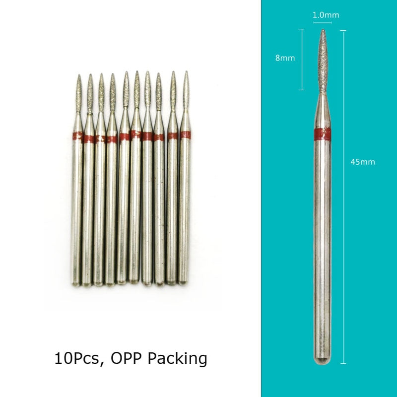 HYTOOS 10pcs/Set Nail Drill Bits Diamond Cutters for Manicure Cuticle Burr Milling Cutter for Pedicure Nails Accessories Tools H0108D-F(D)