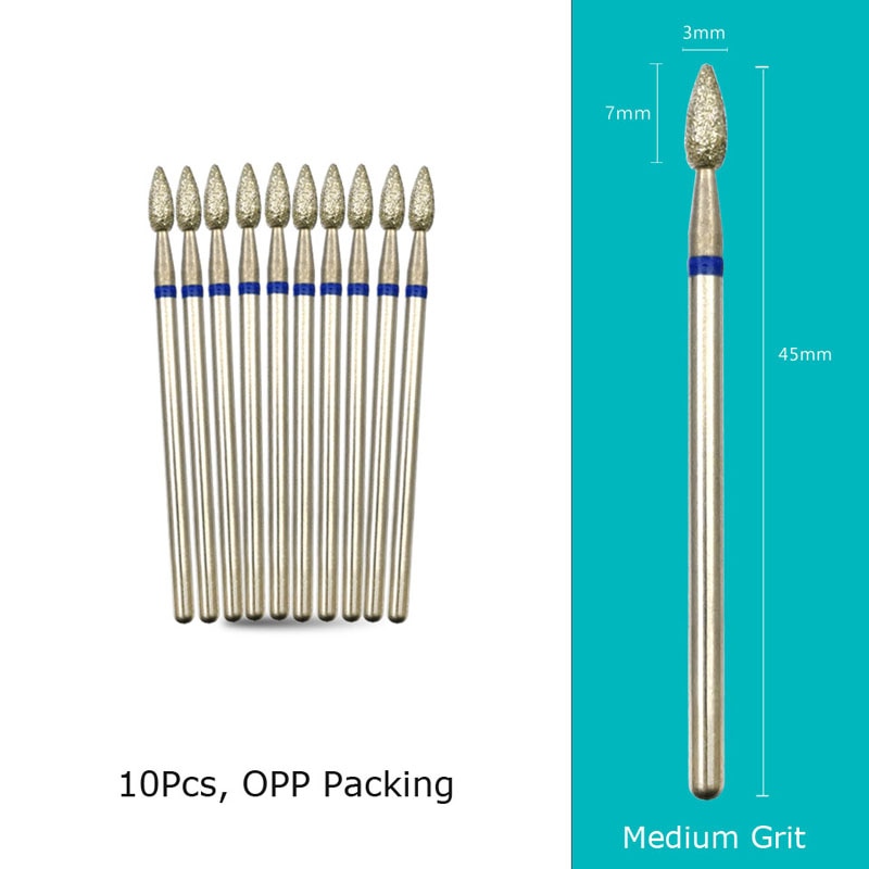 HYTOOS 10pcs/Set Nail Drill Bits Diamond Cutters for Manicure Cuticle Burr Milling Cutter for Pedicure Nails Accessories Tools GD0307D-M(D)