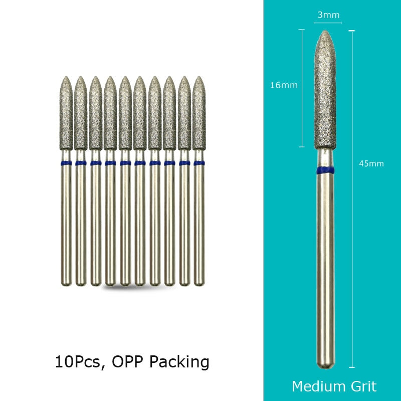 HYTOOS 10pcs/Set Nail Drill Bits Diamond Cutters for Manicure Cuticle Burr Milling Cutter for Pedicure Nails Accessories Tools GA0316D-M(D)