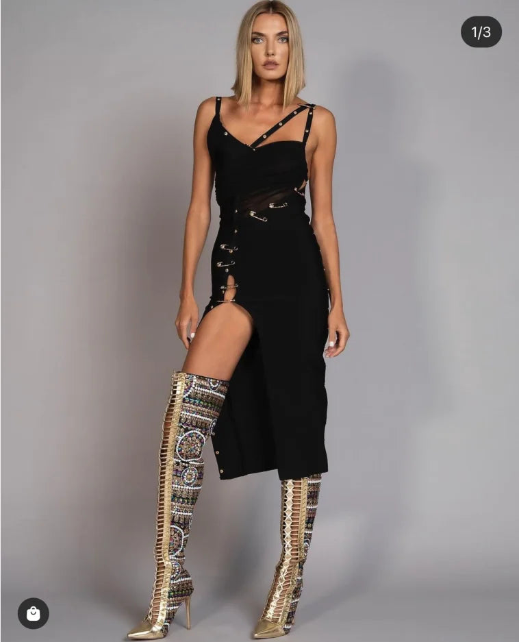 2021 New Women's Black Long Sleeve One Shoulder Open Fork Rayon Bandage Dress Party Bodycon Long Dress Vestidos