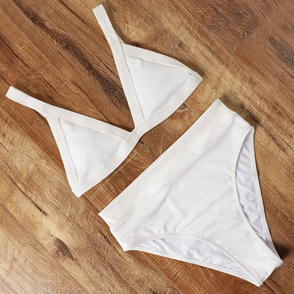 RUUHEE 2024 Bikini Swimwear Swimsuit Women Solid Bathing Suit Green Neno Bikini Set With Pad Female High Waist Beachwear Biquini B4208WH