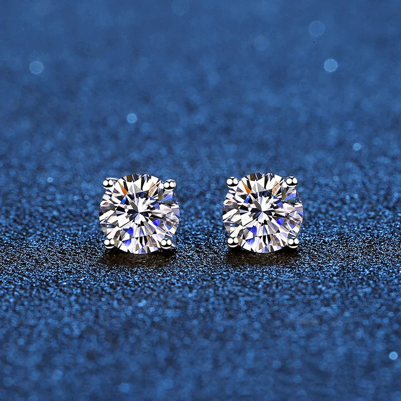 Real Moissanite Stud Earrings 14K White Gold Plated Sterling Silver 4 Prong Diamond Earring for Women Men Ear Stud 1ct 2ct 4ct