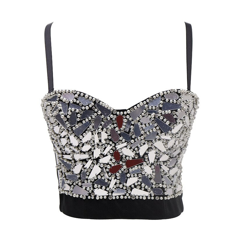 Sexy Beaded Diamond Sequins Women Camis Cropped Top Night Club Party Corset Crop Top To Wear Out Push Up Bustier Bra DB905