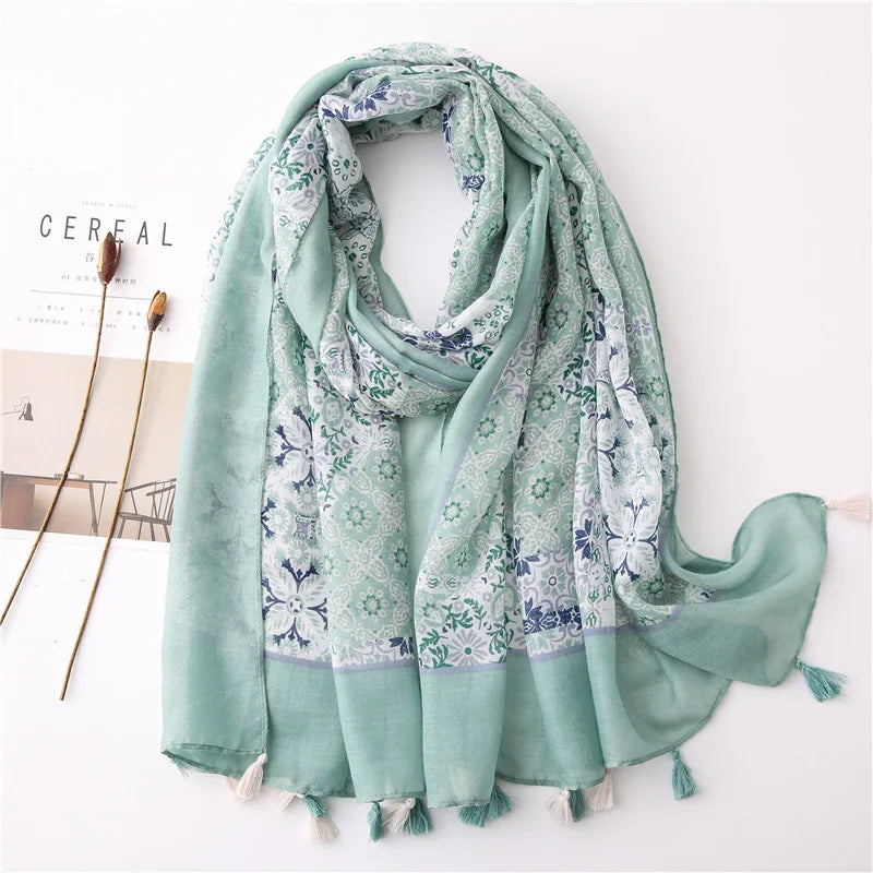 2023 Fashion Paisley Abstract Floral Tassel Viscose Shawl Scarf Lady Wrap Thin Pashmina Stole Muslim Hijab 180*90Cm 25