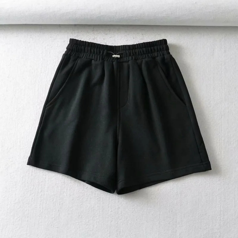 Womens Casual Tracksuits 2 Piece Set Spring Crop Sweatshirt + Sporting Shorts Sweat Set Ladies Two Piece Outfit Solid Color Suit as shown 8