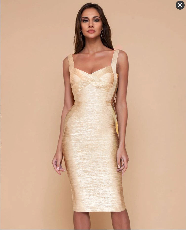 New Slip Gold Print Rayon Bandage Dress Foiling Sexy Celebrity Bodycon Cocktail Party Dress