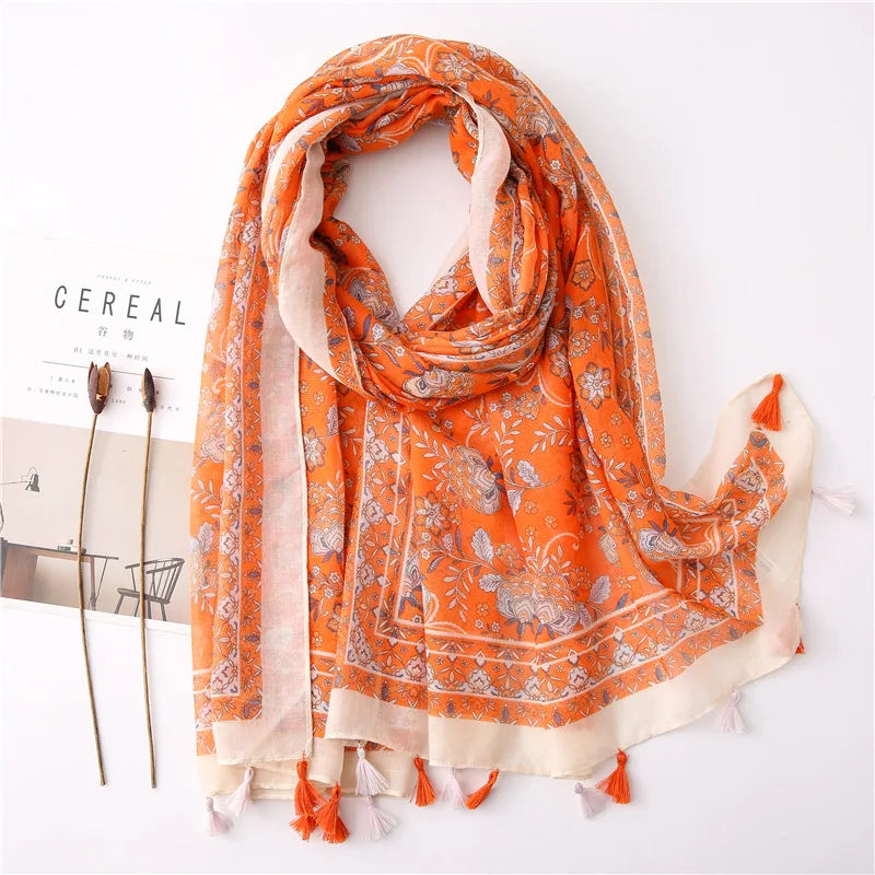 2023 Fashion Paisley Abstract Floral Tassel Viscose Shawl Scarf Lady Wrap Thin Pashmina Stole Muslim Hijab 180*90Cm 22