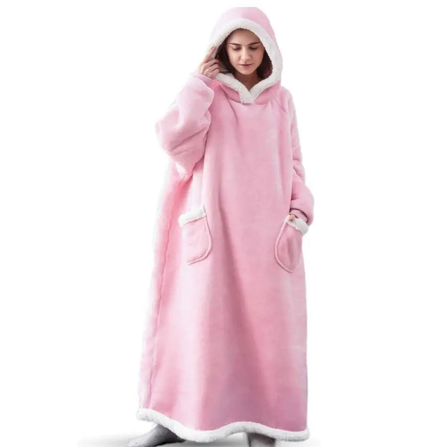 Super Long Flannel Blanket with Sleeves Winter Hoodies Sweatshirt Women Men Pullover Fleece Giant TV Blanket Oversized WF032 pink