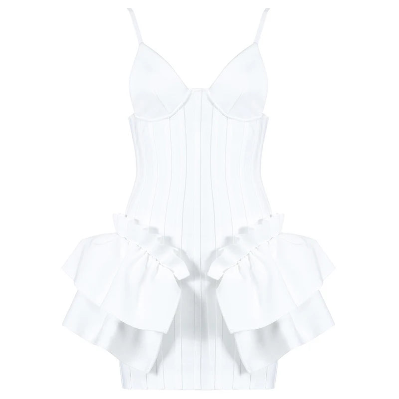 Black Red White Ladies HL Bandage Dress Strap V-Neck Bodycon Mini Dress Ball Grown Fashion Girls' Birthday Party Dress Vestido WHITE