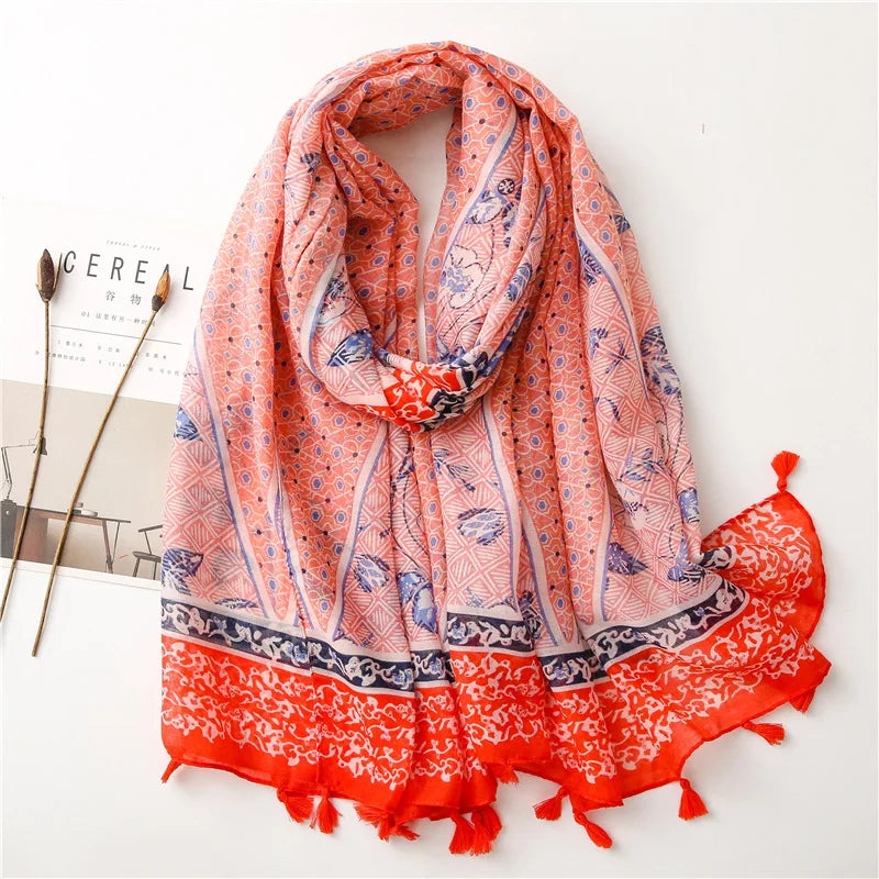 2023 Fashion Paisley Abstract Floral Tassel Viscose Shawl Scarf Lady Wrap Thin Pashmina Stole Muslim Hijab 180*90Cm 41