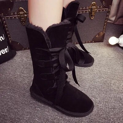 Waterproof High Boots Lace Up 2023 Woman Winter Snow Boots Women's Shoes Thick Plush Genuine Leather Winter Women's Snow Boots