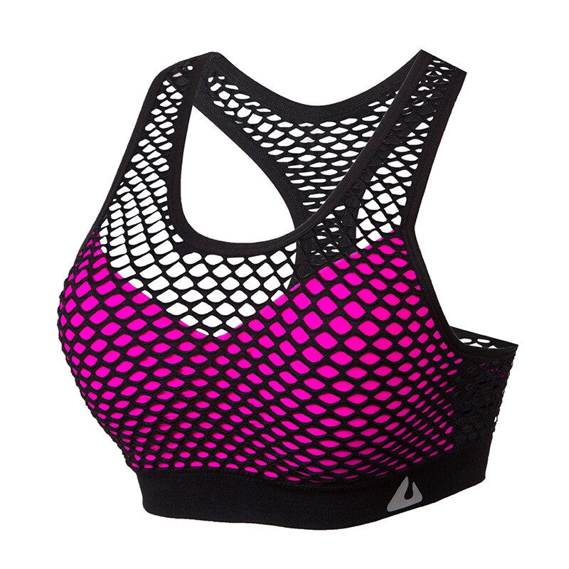 Women Gym Fitness Underwear Hollow Breathable Sexy Running Yoga Bra Athletic Sportswear Ladies Sports Bra Push Up Crop Tops rose red