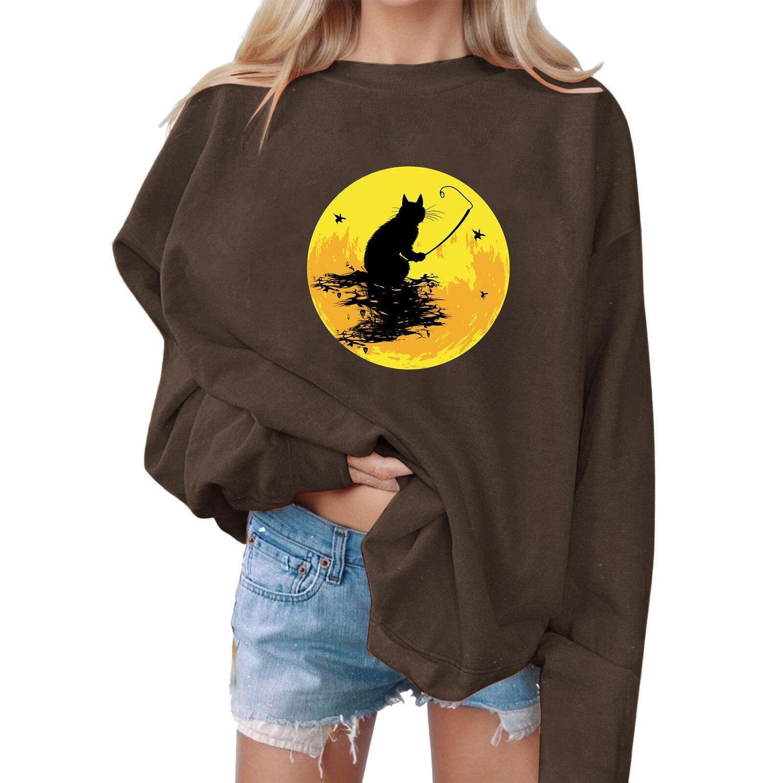 Halloween Animal Print Sweatshirts Personality Sweatshirt Pullover Sweater Women's Sweatshirt Hoodless Streetwear Moletom 2024