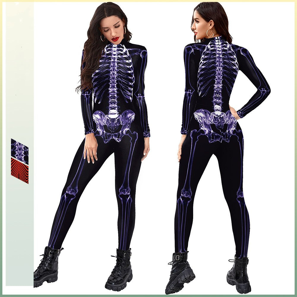 Halloween Funny Skeleton 3d Printed Stage Costume Jumpsuit AMAIO