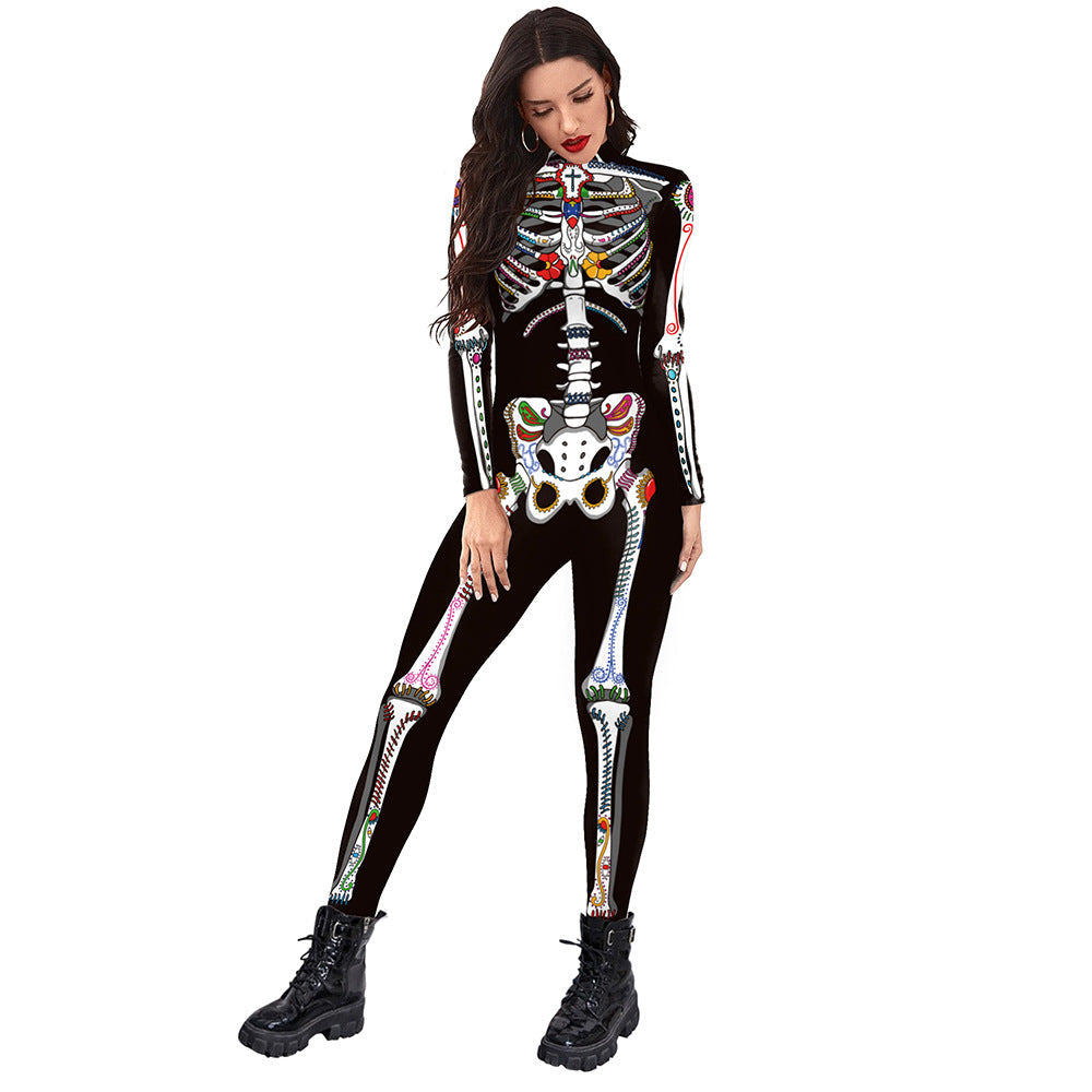 Halloween Funny Skeleton 3d Printed Stage Costume Jumpsuit B142 339