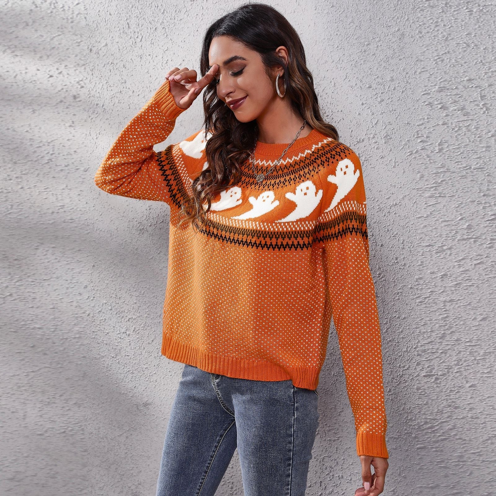 Halloween Ghost Vintage Ladies Sweater Polka Dot Long Sleeve Knitted Pullover Winter Sweater Woman Design Pullovers Knitwears