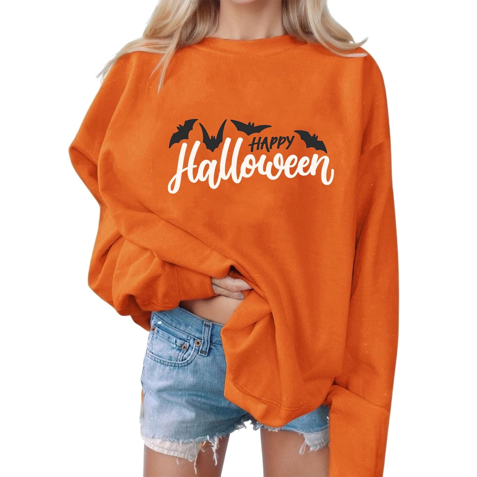 Halloween Harajuku Sweatshirts Bat Letter Print Sweatshirt Sweater Round Neck Women's Sweatshirt Long Sleeve Outfits Moletom AMAIO