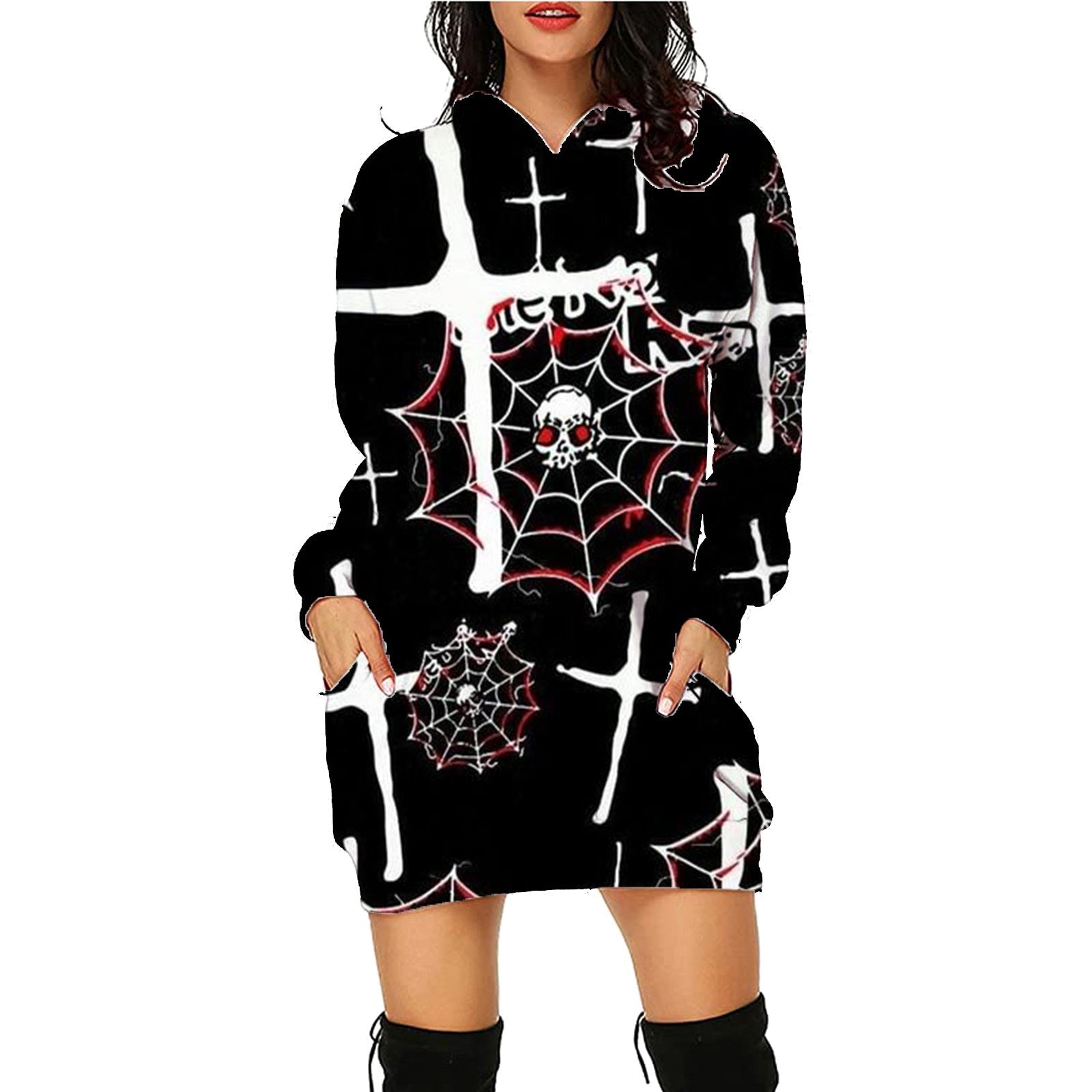 Halloween Print Long Hoodie With Pockets Sweater Long Sleeve Clothes Women SC13
